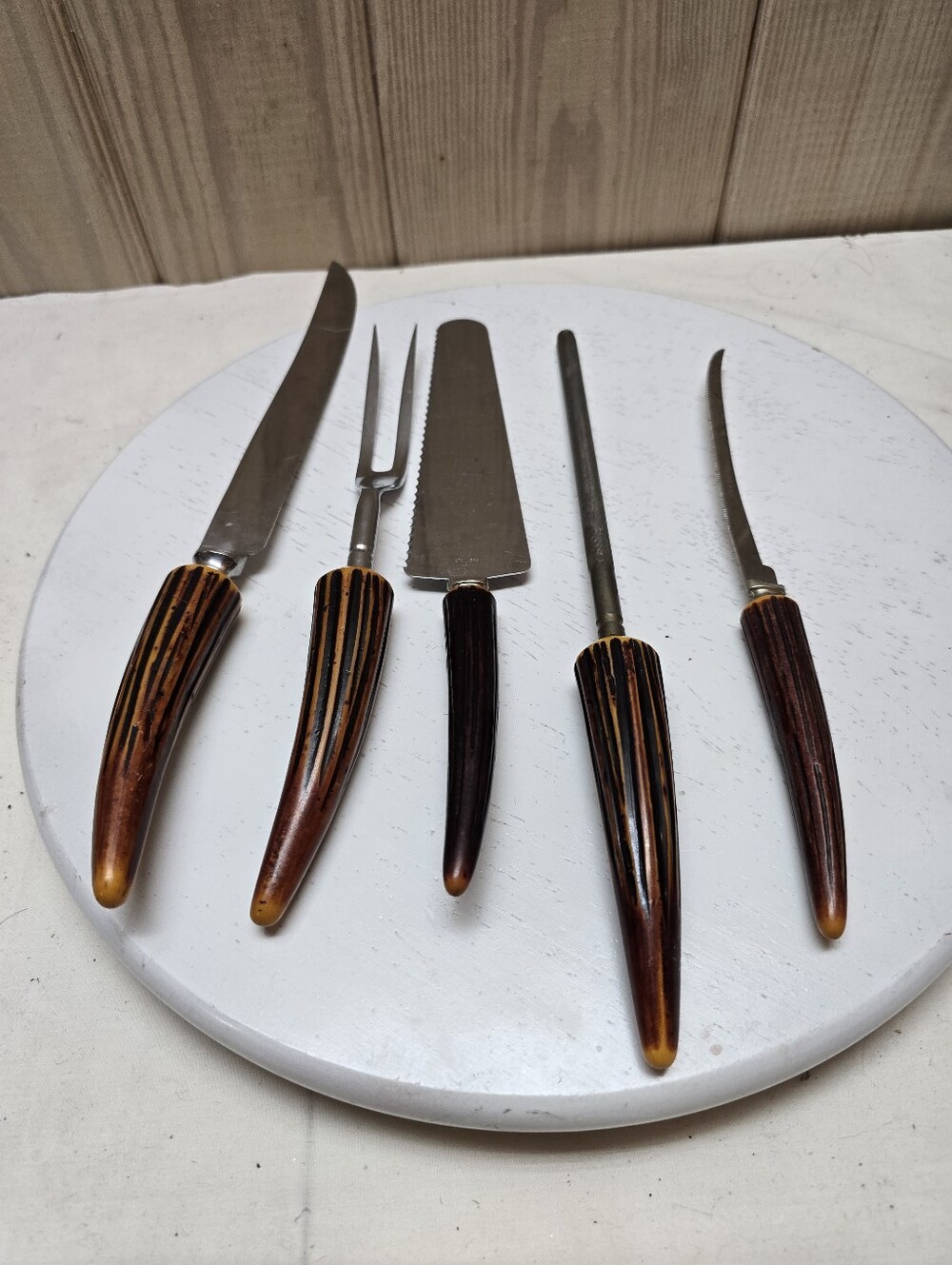 Vintage Wood Metal Antler Kitchen Utensil Set